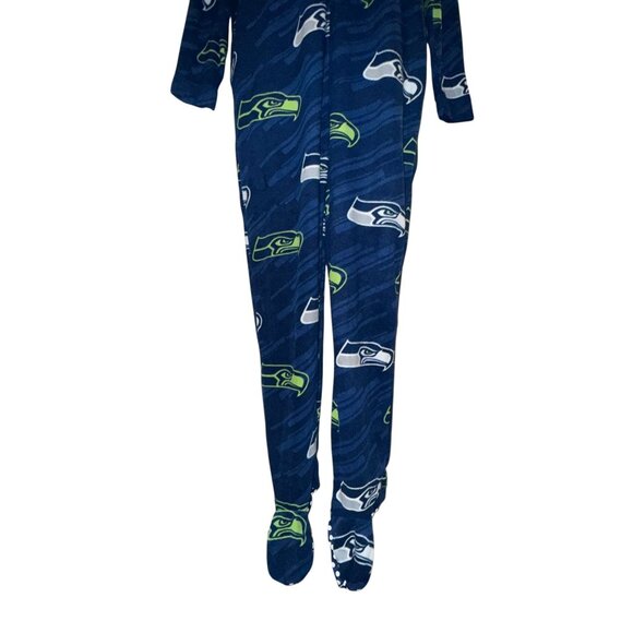 NFL Team Apparel Seattle Seahawks Pajamas Mens L Unionsuit PJs Footies Blue - Picture 5 of 10